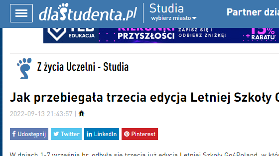 dlaStudenta.pl o Letniej Szkole Go4Poland